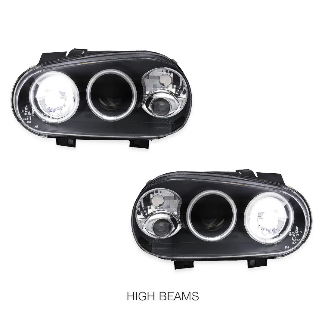 Volkswagen Golf MK4 (1999 - 2004) Black CCFL Angel Eyes Projector Headlights LH + RH - Image 5