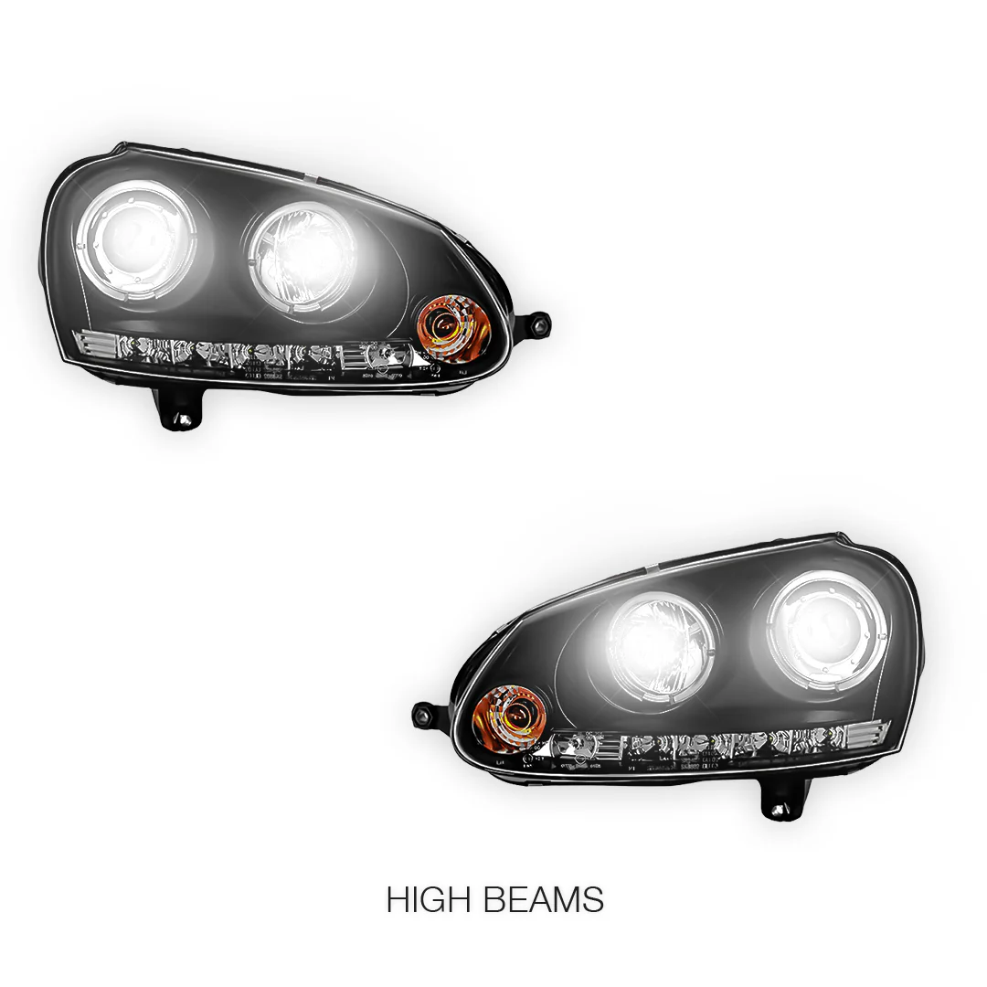 Volkswagen Golf MK5 (2004 - 2009) Black LED DRL & Angel Eyes Projector Headlights LH + RH - Image 5