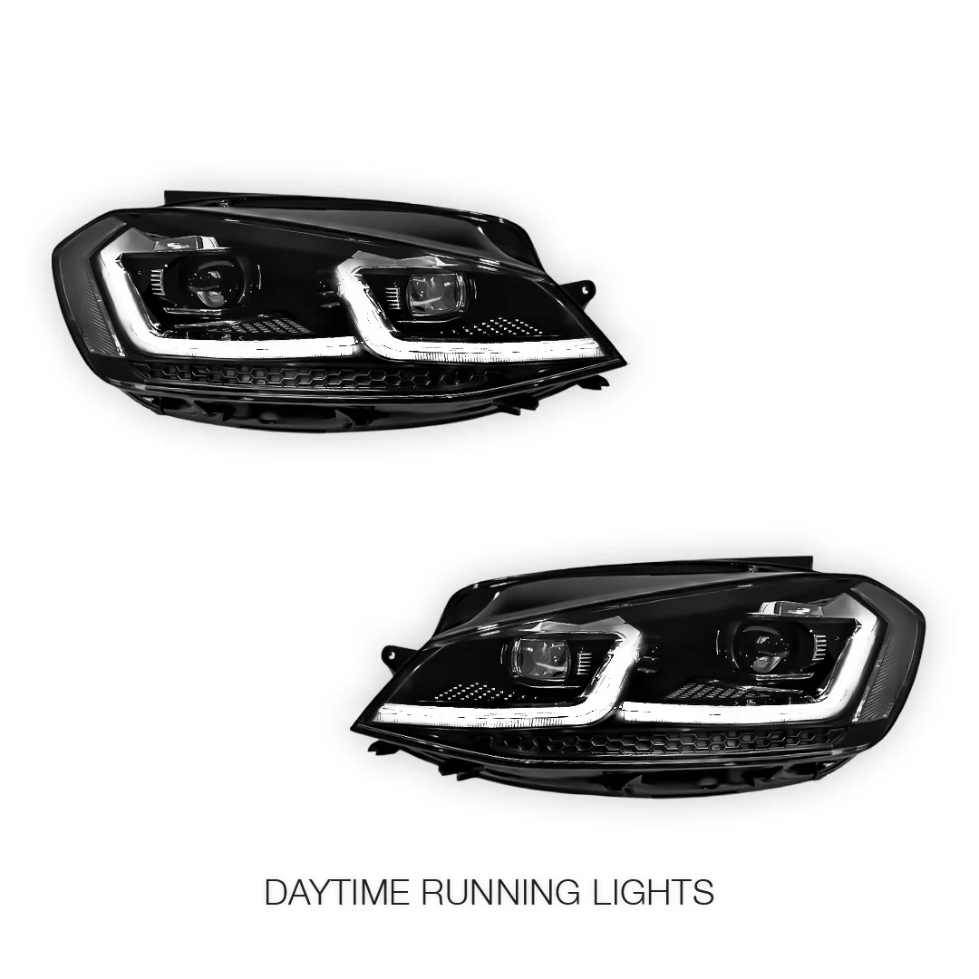Volkswagen Golf MK7.5 (2018 - 2020) Black R Style DRL LED Projector With Sequential Indicators Headlights LH + RH - Image 2