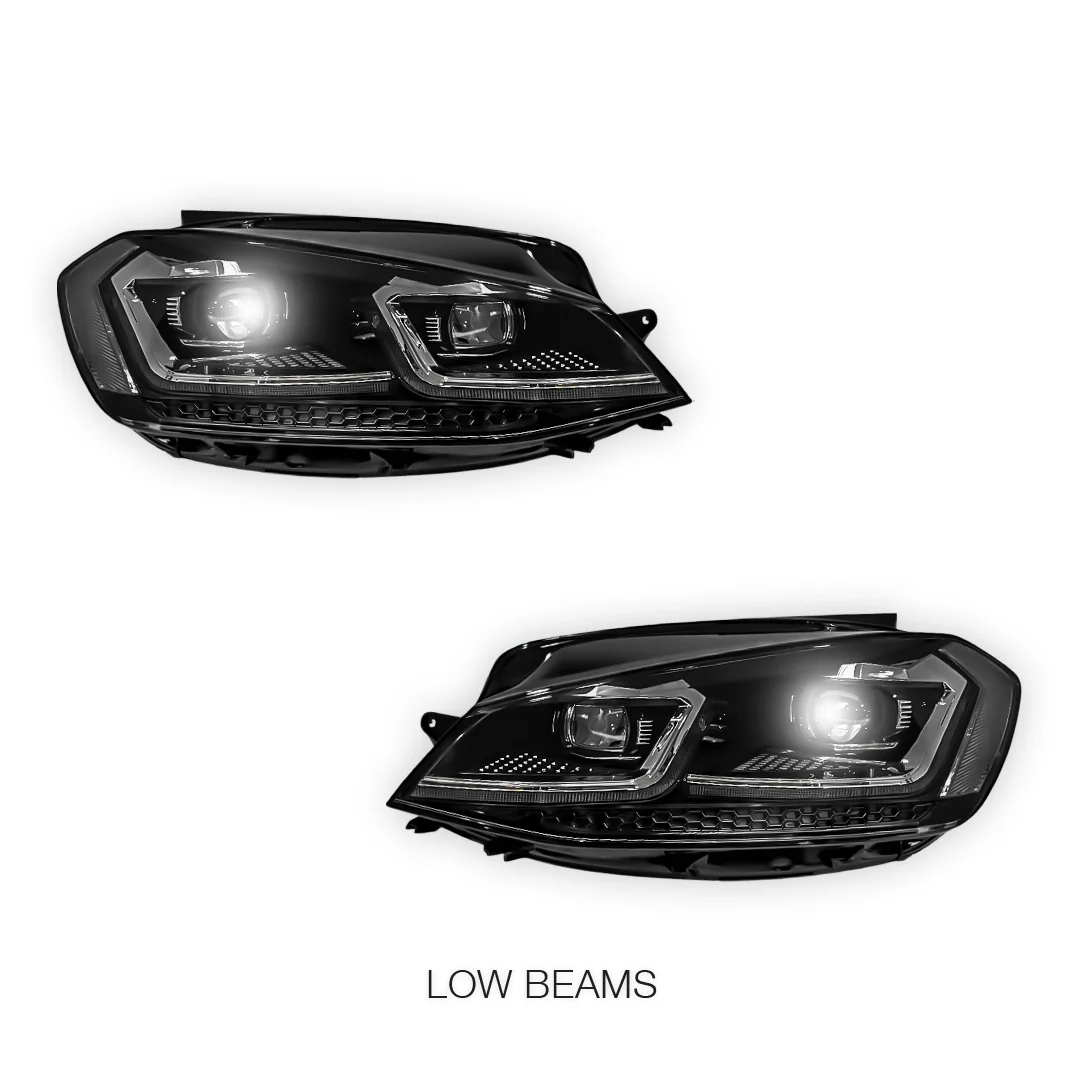 Volkswagen Golf MK7.5 (2018 - 2020) Black R Style DRL LED Projector With Sequential Indicators Headlights LH + RH - Image 4