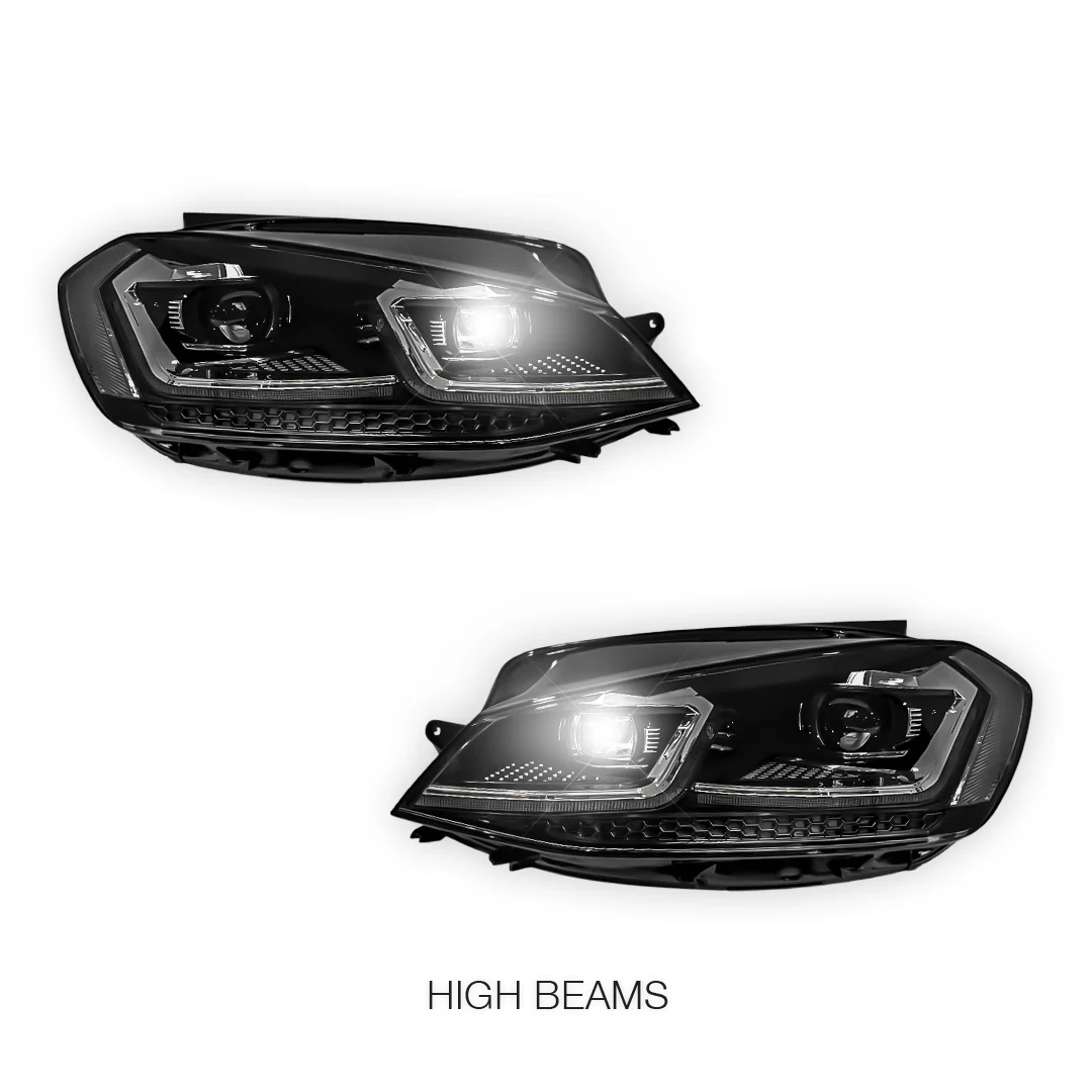 Volkswagen Golf MK7.5 (2018 - 2020) Black R Style DRL LED Projector With Sequential Indicators Headlights LH + RH - Image 5