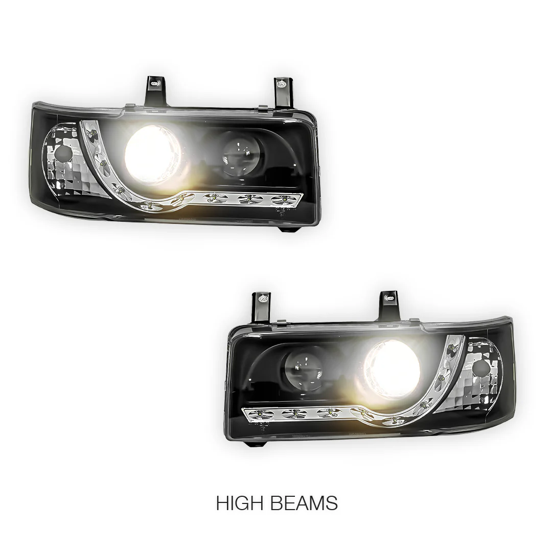 Volkswagen Transporter T4 Van (1994 - 2003) Black DRL LED Day Time Projector Headlights LH + RH - Image 5