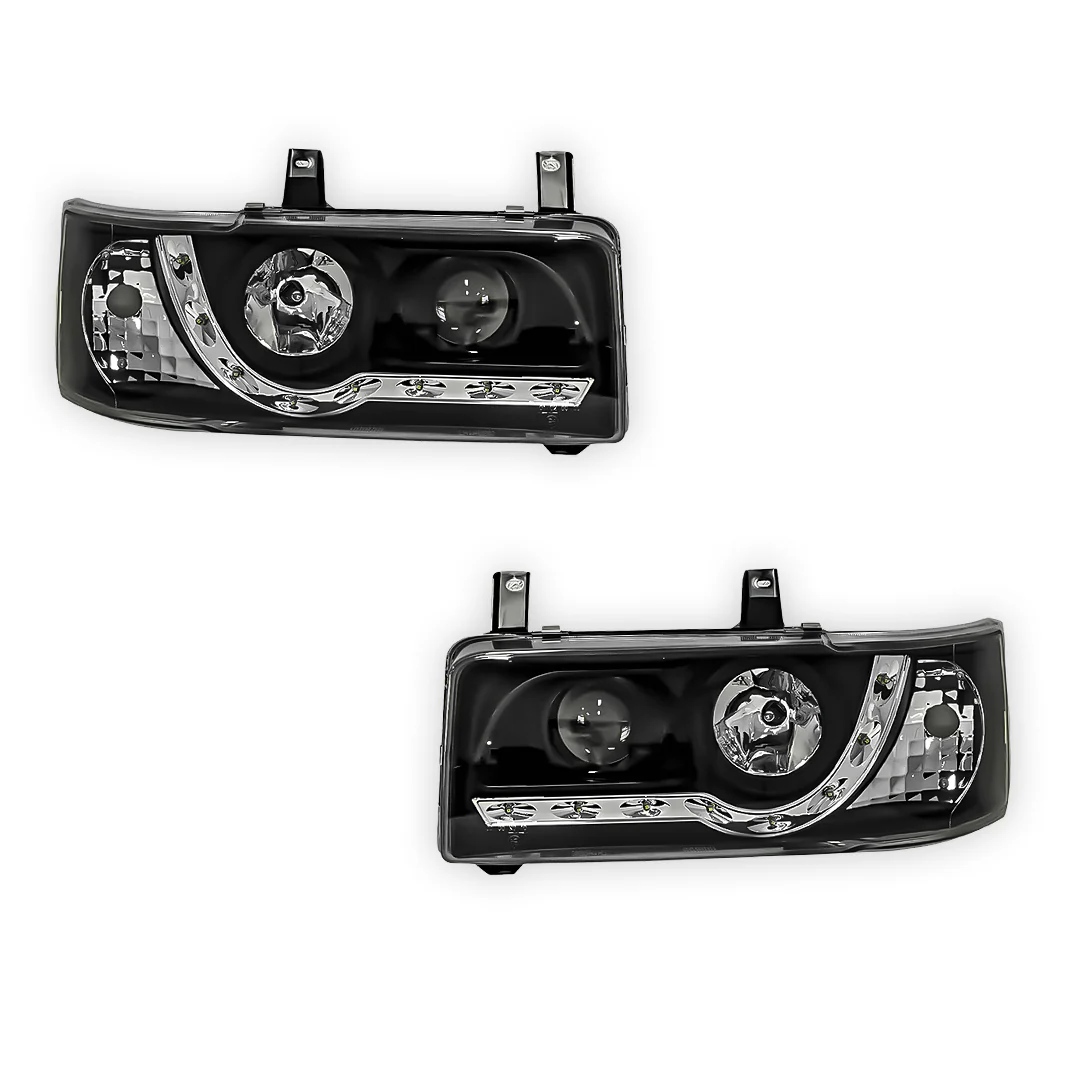 Volkswagen Transporter T4 Van (1994 - 2003) Black DRL LED Day Time Projector Headlights LH + RH - Image 6